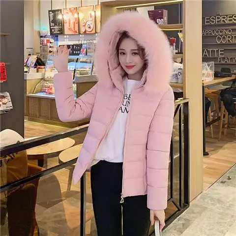 Fashion Winter Jacket Women 2024 New Korean Big Fur Collar Hooded Thick Down Parkas Female Short Coat Slim Warm Outerwear R047