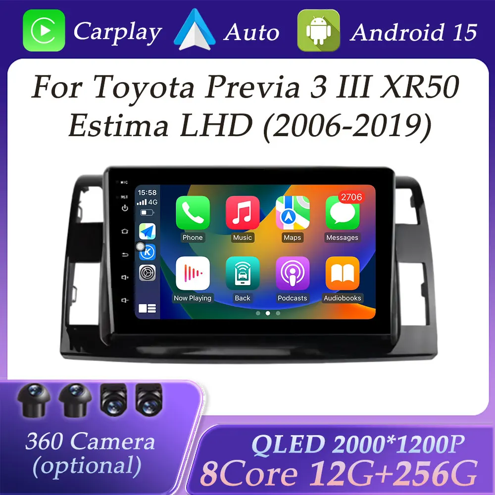 Carplay Car Radio Video Multimedia Player Split Screen GPS Navi for Toyota Previa 3 III XR50 Estima LHD 2006 - 2019 DSP Stereo