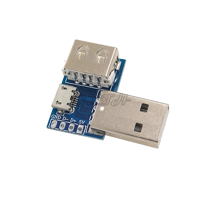 Плата адаптера USB «Папа-мама» к разъему MicroUSB/Type-C 4P 2,54 мм, прямой штекер 2,54-4p, трансферная испытательная плата
