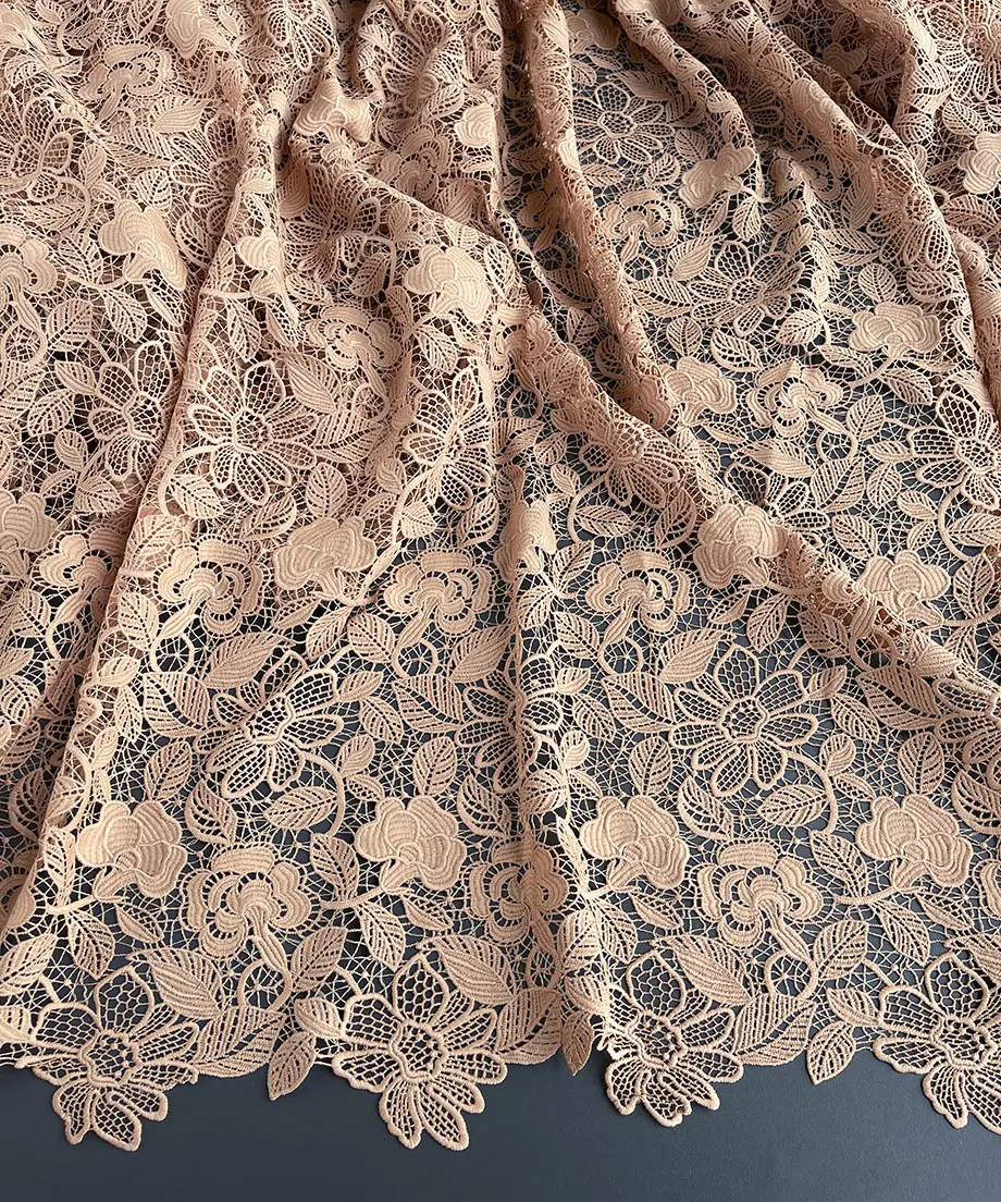 Plain Gold Skin Friendly Guipure Cord Lace Excellent Embroidery African Cupion Lace Fabric Nigeria Events Occasions Cotton Gown