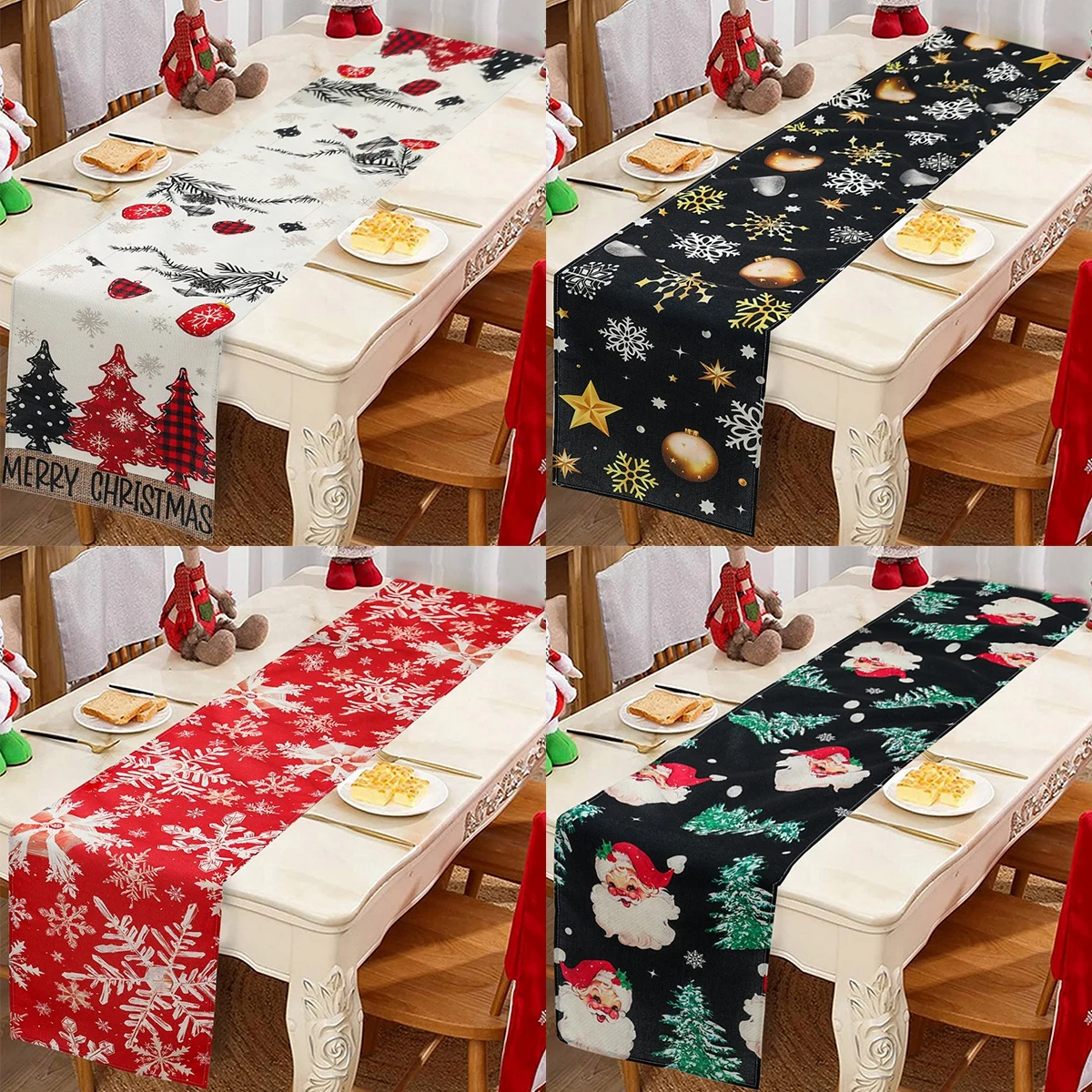 

Christmas Linen Table Runner Merry Christmas Decoration for Home Xmas Party Decor 2024 Navidad Notal Noel Ornament New Year 2025