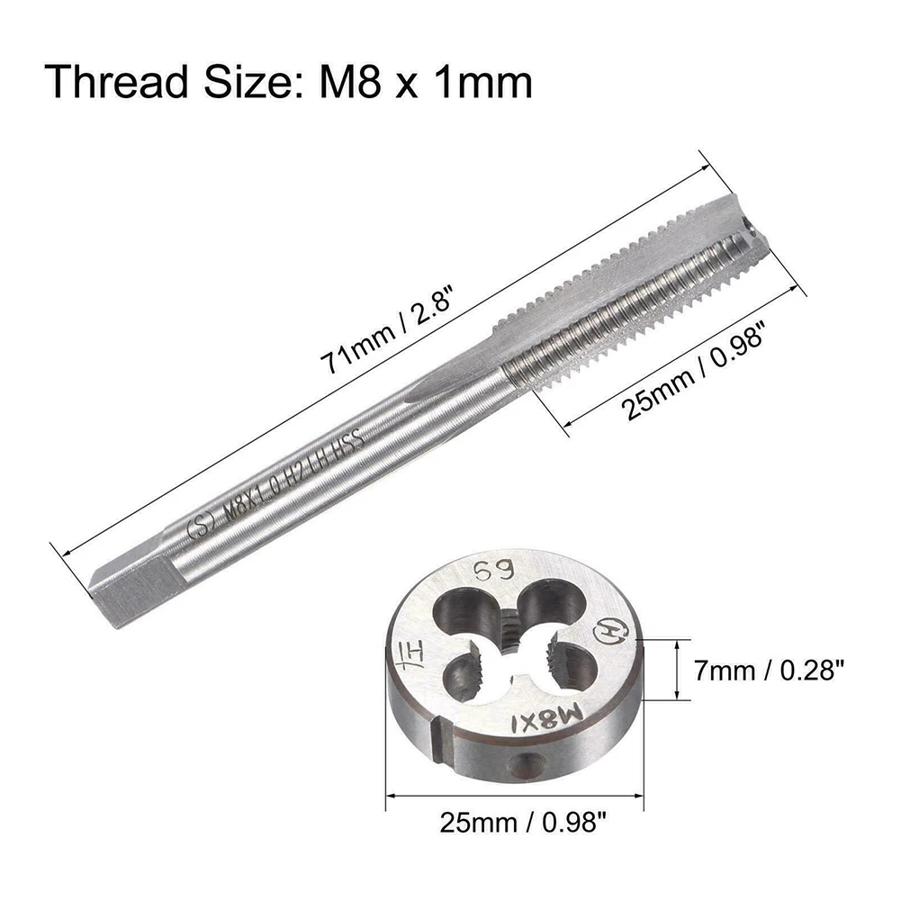 Die Tap For Stainless Steel Iron Copper 1mm Allow Cutting Circular Cutters High Speed Steel Left Hand Round Handle Square End M8