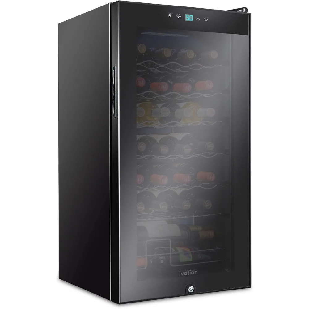 

28 Bottle Compressor Wine Cooler Refrigerator w/Lock | Large Freestanding Wine Cellar For Red, White, Champagne