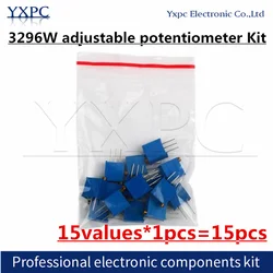 15values*1pcs=15pcs 3296W adjustable potentiometer Kit 50R 100R 200R 500R 1K 2K 5K 10K 20K 50K 100K 200K 1M 2M