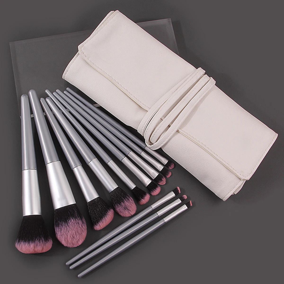 12PCS high-quality multi-purpose facial makeup brush set &1PCS large-capacity portable 12-hole makeup brush strap bag