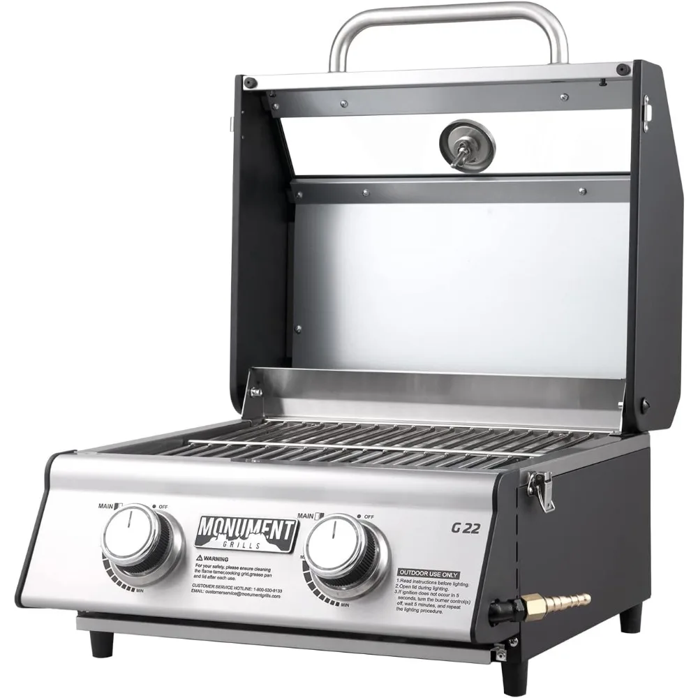 Grill a gás propano portátil para cozinhar ao ar livre, mesa de 2 queimadores, grelhadores de granito Clearview, dois queimadores de 15.000 BTU