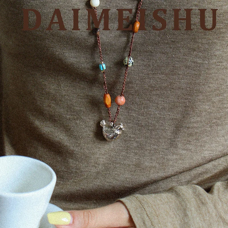 Real stone beaded bird long rope necklaces for women sweater chick necklaces elegant vintage jewelry funny cute jewelry