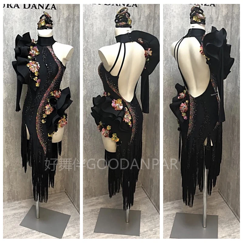 Latein-Kleid für Damen, lateinamerikanisches Tanzkleid, Wettkampf-Latin-Kleid, Mädchenkleid, lateinamerikanisches Kostüm, Strasssteine