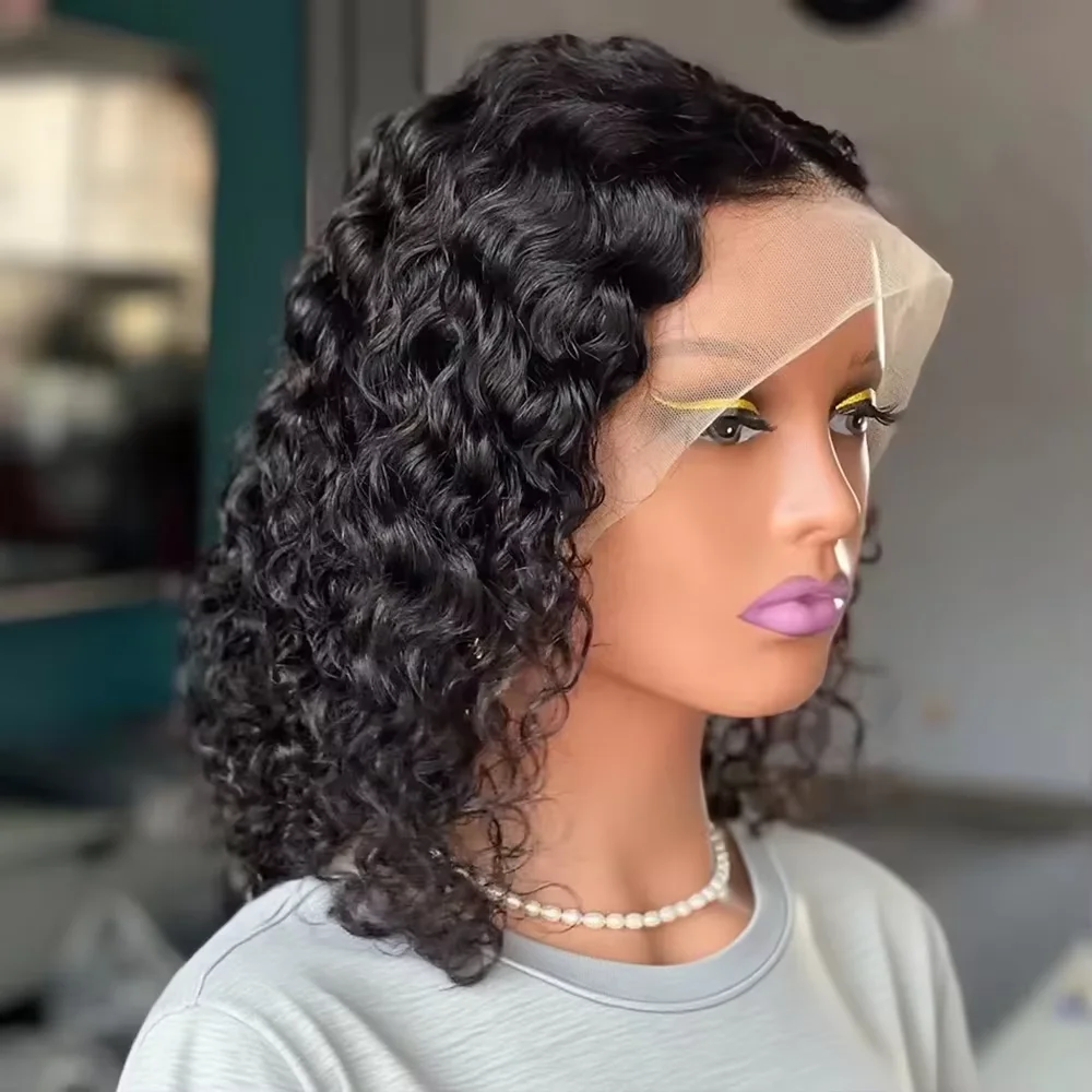 

250% Density Short Bob 13x4 HD Lace Front Human Hair Wigs Women Deep Wave Burmese Curly Lace Frontal Wigs Glueless Closure Wigs