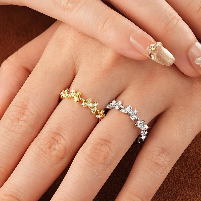 Rrjzz Butterfly Shaped D-Color Moissanite Luxury Ring for Women Adjustable US5~9 Lab-Created Diamond GRA Open Ring Jewelry Gifts - view 4
