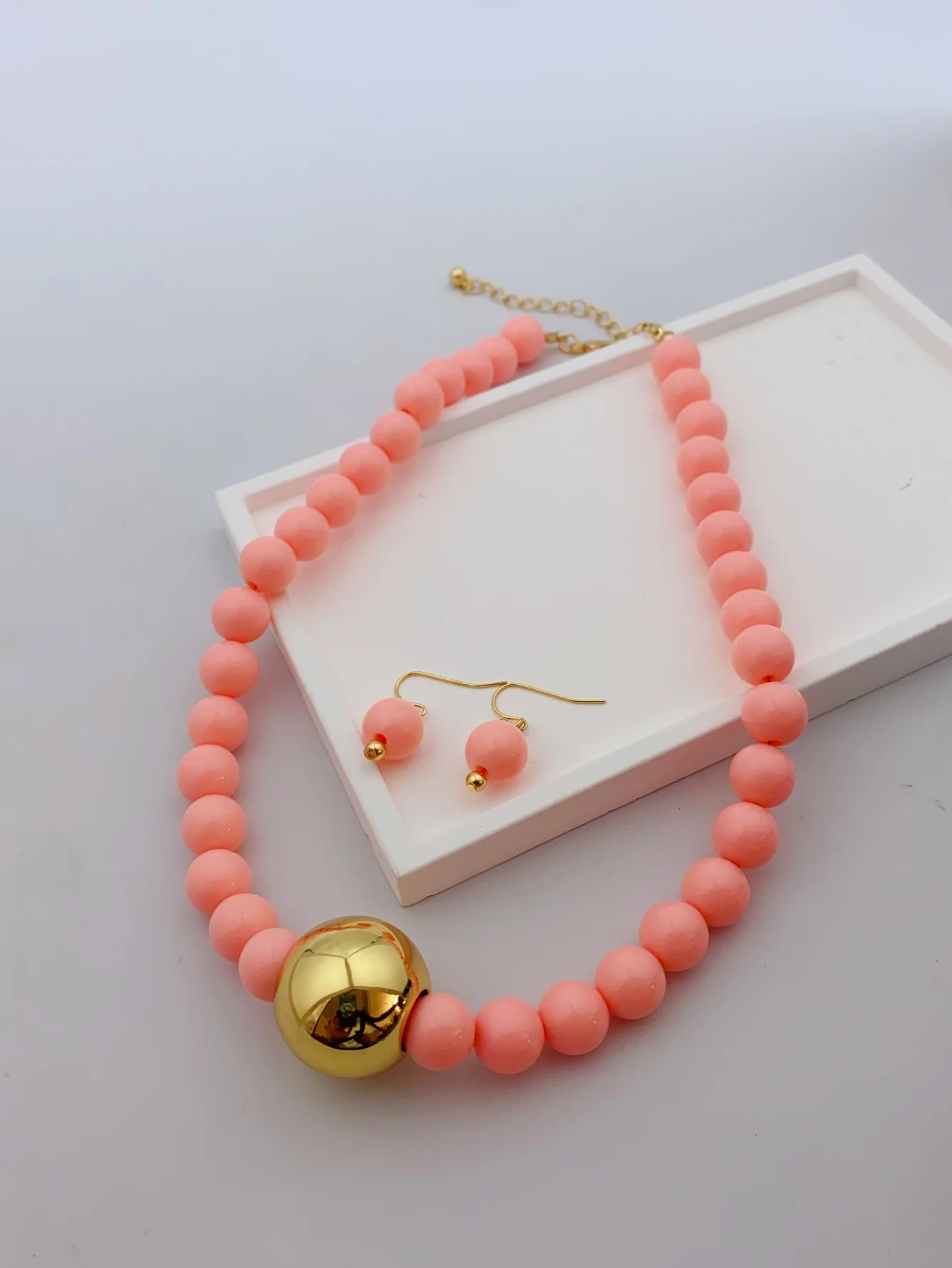 Handmade Acrylic Beads Necklace and Earring Set for Women, Perfect for Summer Daily Wear jewelry sets for women