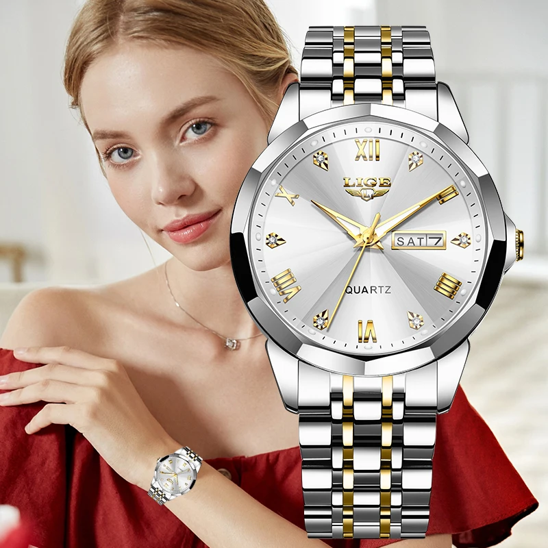 LIGE Fashion Women Watches Ladies  Top Brand Luxury Creative Steel Women Bracelet Watches Female Quartz Waterproof Watch Gift