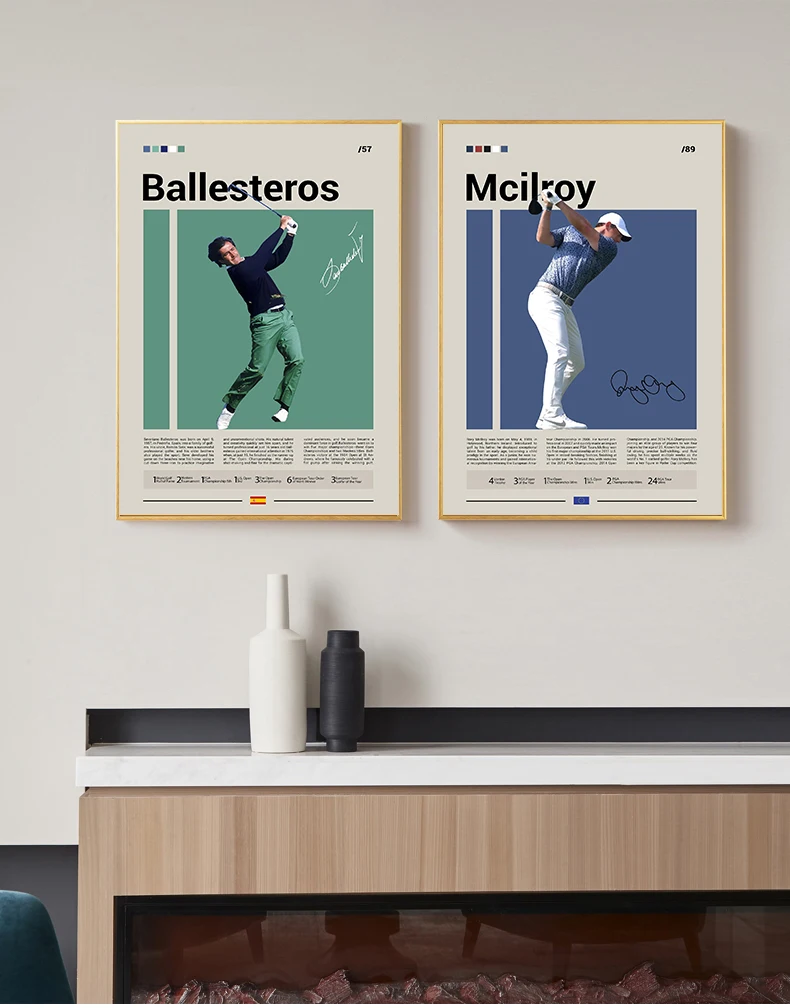 الأسطوري برو لاعب الغولف سوينغ الملصقات PGA جولة بطل يطبع الرياضة Seve Ballesteros حائط لوح رسم صورة ديكور غرفة المنزل
