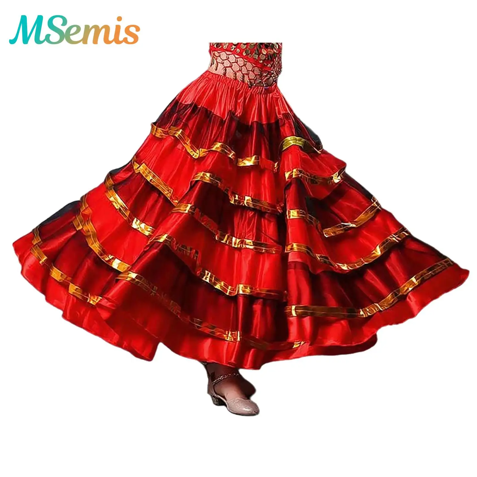 Crianças meninas espanhol flamenco salão de baile dança do ventre traje em camadas babados cetim dança de salão clássico valsa grande balanço saia