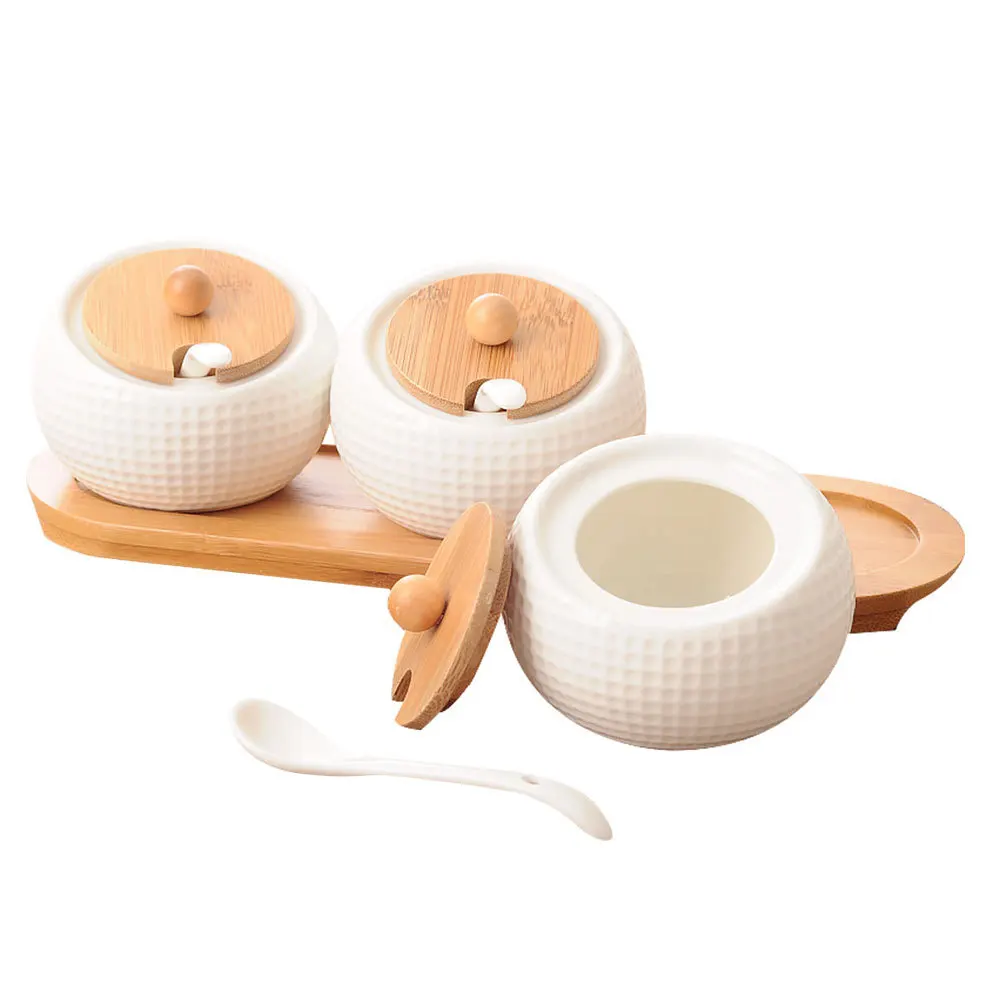 

1 Set Ceramic Condiment Jar Set White Kitchen Spice Storage Organizer High Temperature Resistant Easy Clean For Salt Pepper