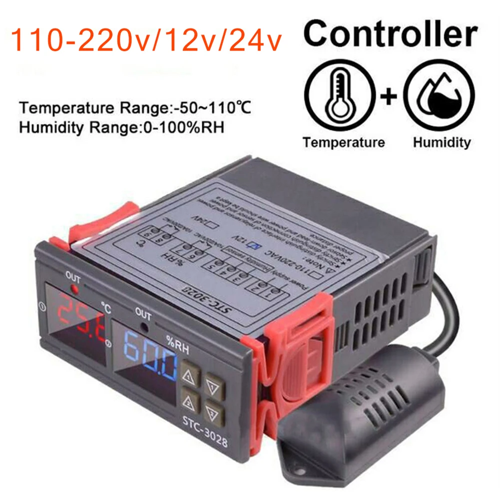 12V/24V/110-220V STC-3028 Digital LED Temperature Controller Thermostat Incubator Heating Cooling Output With NTC-Sensor Probe