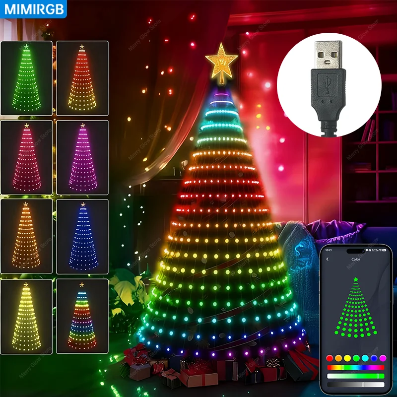 USB plug 2.1M Smart Christmas Tree Light Bluetooth APP APP Controlled 400LEDs RGB DIY Lmage Light String Christmas Decorations