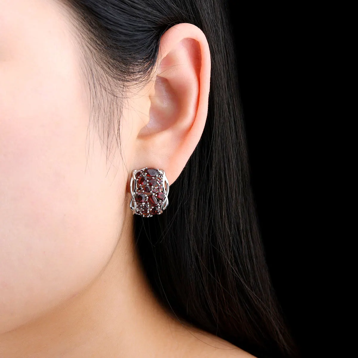 Natural Red Garnet Sterling Silver Clip Earring 6 Carats Garnet Genuine Women Classic Style Fine Jewelry S925 Original Design