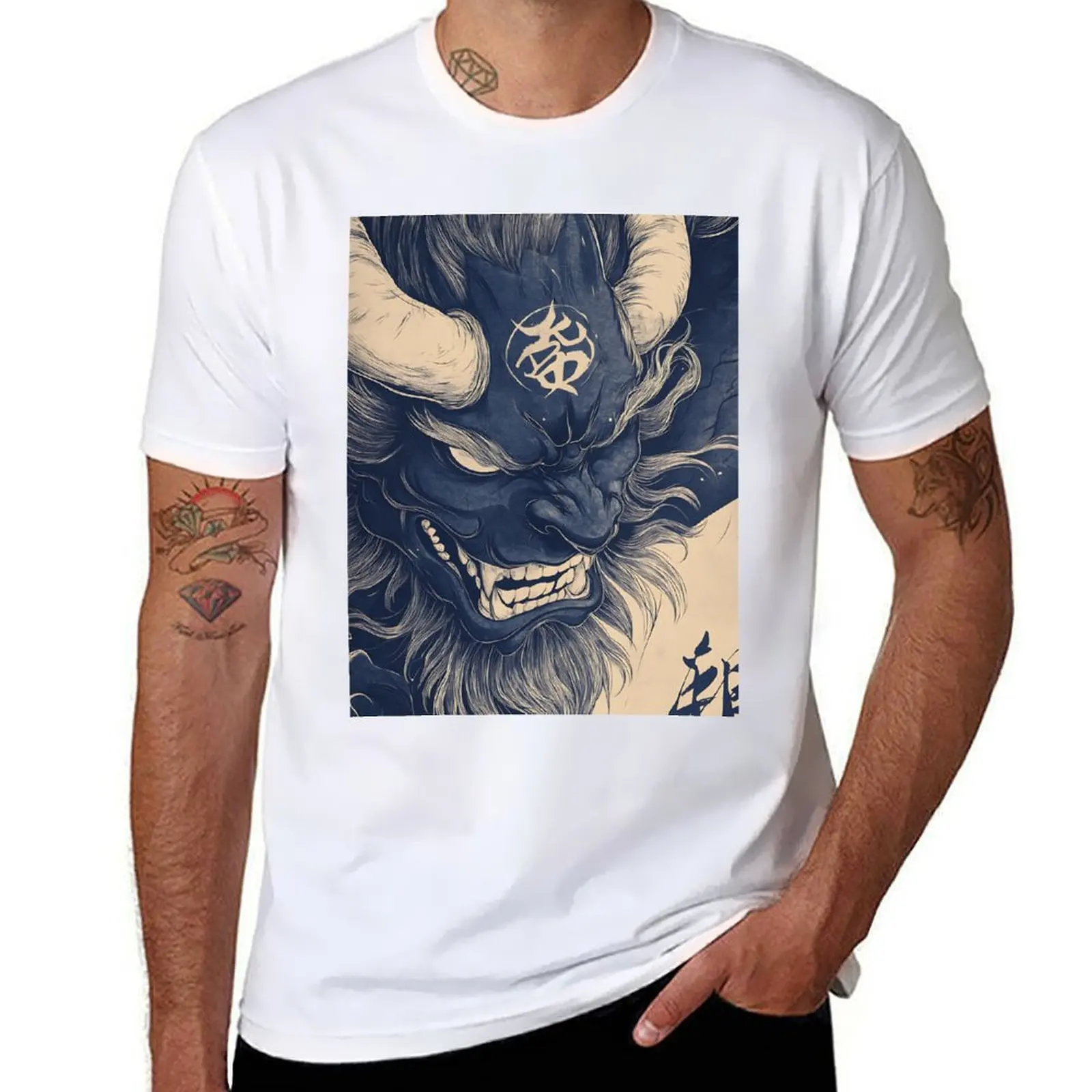 

Japanese Oni Art: Lightning Horn Demon T-Shirt t shirt men 100% cotton luxury brand t shirts for man slim fit T-Shirt