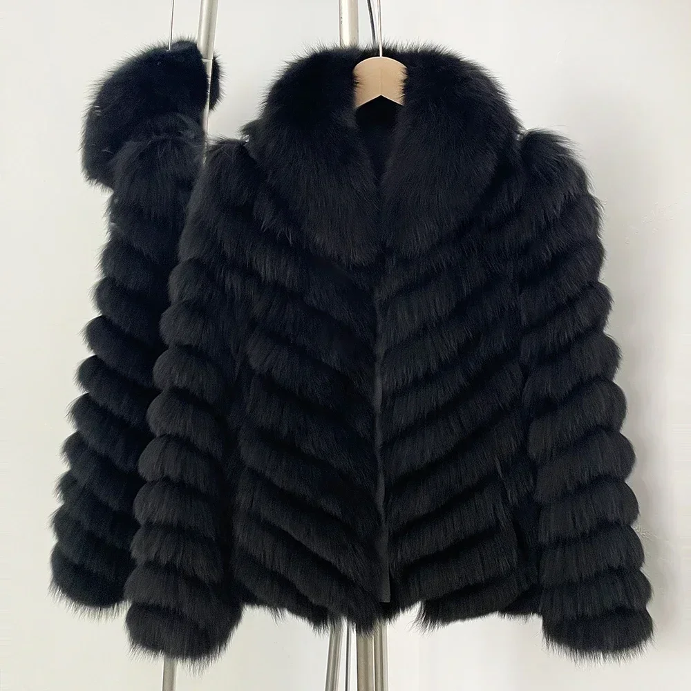 OFTBUY Neue Herbst-Winter-Oberbekleidung für Damen, Wendbare Stehkragen-Jacke aus echtem Fuchsfell, Chevron-Schnitt, kurze, abgeschnittene Naturpelzjacke – Detail 18