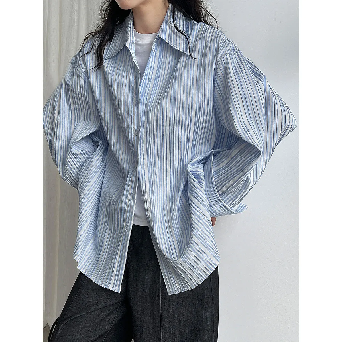 

SuperAen Korean Style Fashion Single Breasted Striped Loose Shirts Women's 2025 Summer New Design Sun-protective Shirts