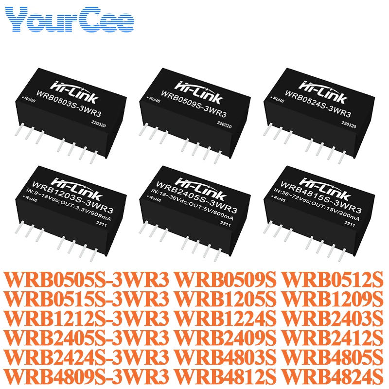 DC-DC Power Module 3W Wide Voltage 5V 12V 24V 48V to 3.3V 5V 9V 12V 24V Isolated Regulated WRB0505S WRB2409S WRB4824S-3WR3
