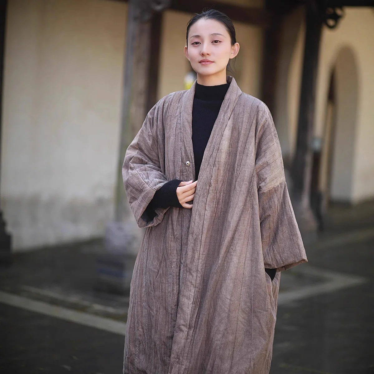 가을 겨울 레트로 코튼 코트 여성용 따뜻한 젠 스타일 탑 아우터웨어 패딩 재킷 중간 길이 파카 오리지널 디자인 의류