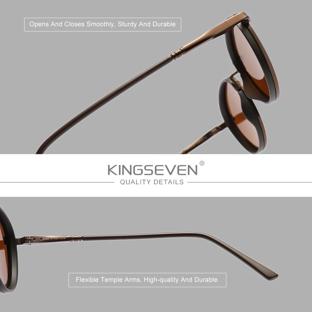 KINGSEVEN Kausalen Runde Rahmen Sonnenbrille Mode Männer Polarisierte UV400 Gläser Luxus Retro Frauen Fahren Sommer Outdoor Gläser – Detail 1
