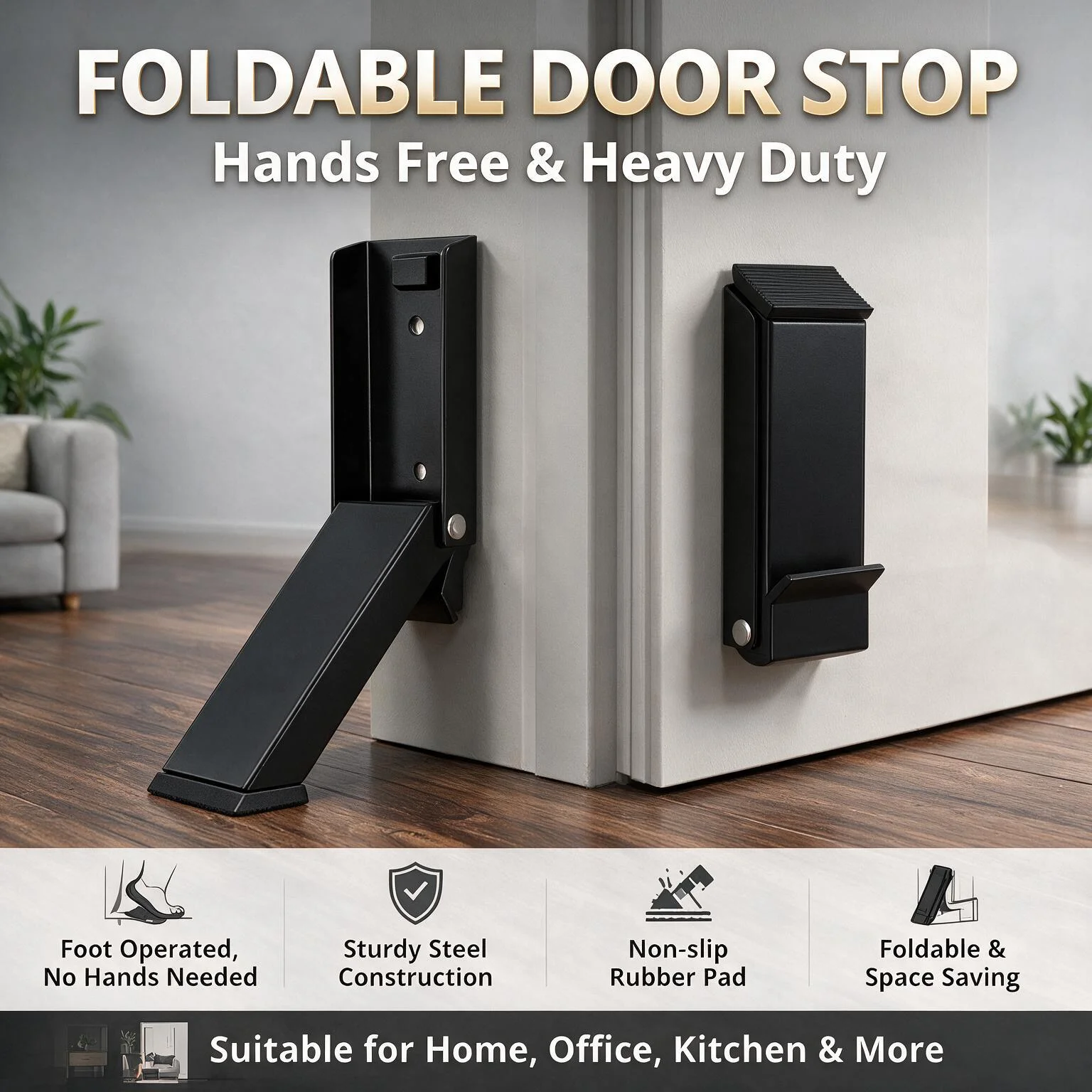 Household Interior Heavy‑Duty Metal Door Stop Windproof Anti‑Collision Safety Sturdy Door Gap Stopper for Daily Home Use
