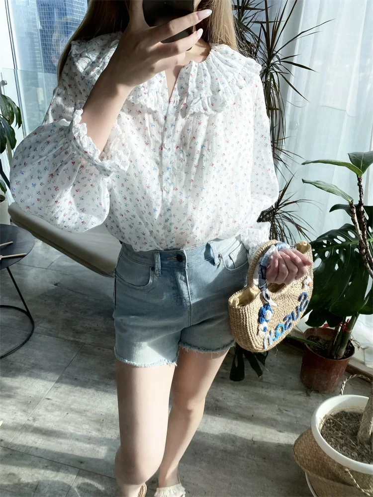 

Susan Do Loose Long Sve round Ne Floral Lace irt Women's Faion Summer Casual Cotton Blouse Ele Fre Sle