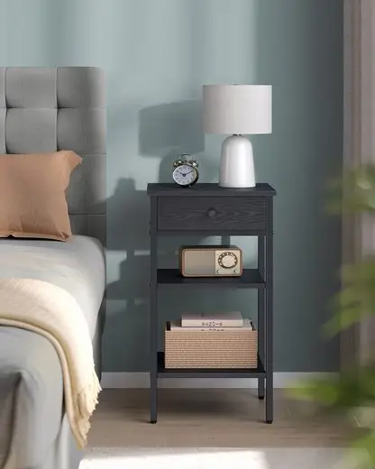 VASAGLE Nachttisch, Beistelltisch, hoch, mit einer Schublade und 2 offenen Fächern