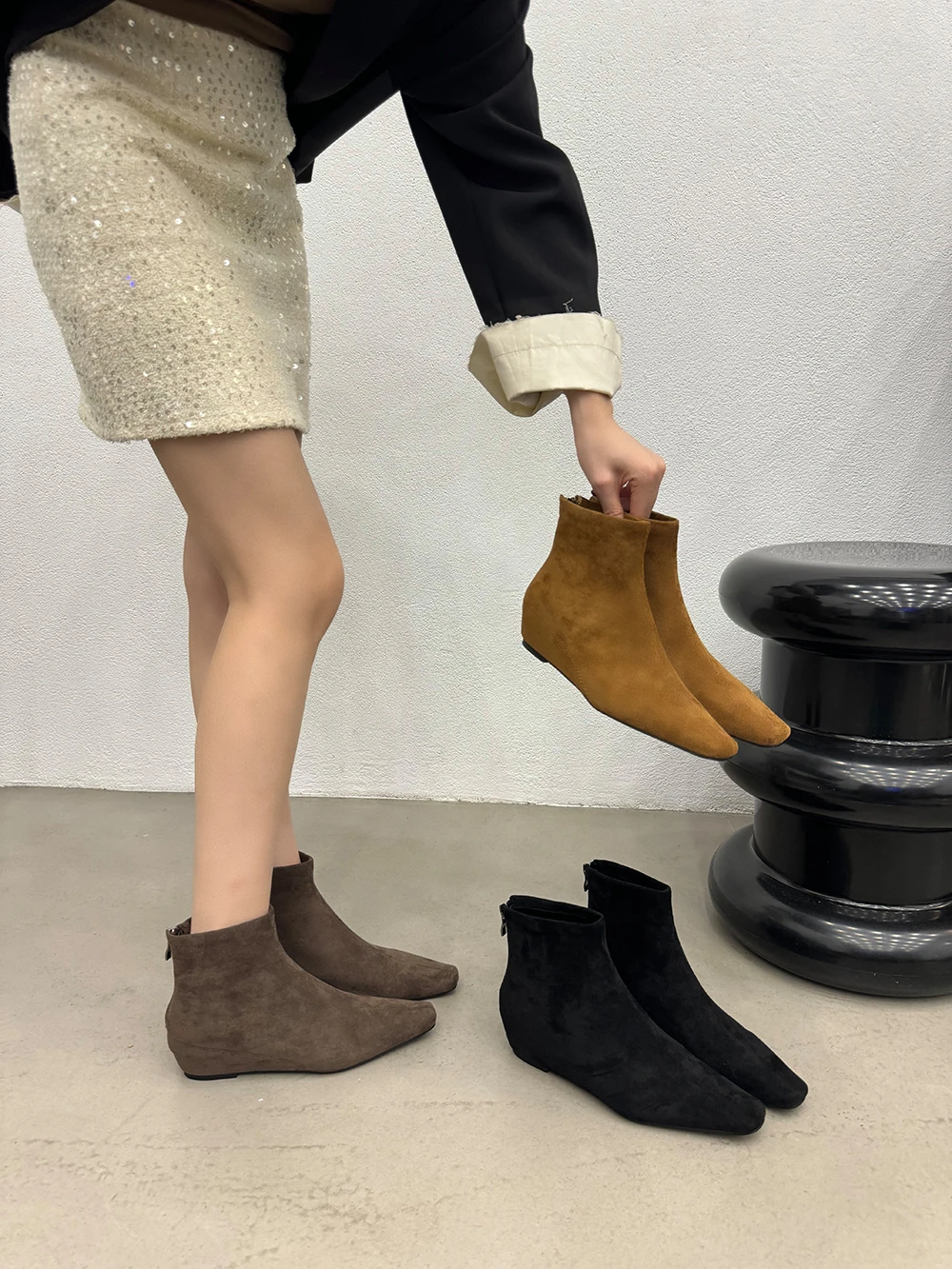 Round Toe Women Ankle Boots Chelsea Boots Woman Back Zipper Party Dress Shoes Wedge Mid Heels Winter Short Boots Woman Size 39