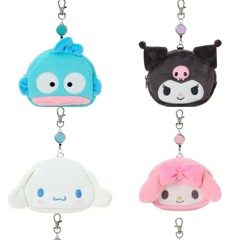 Anime Sanrio Hello Kitty Cinnamoroll My Melody Kuromi Plush Coin Purse Stretchable Keychain Kawaii Headphone Storage Bag Gift