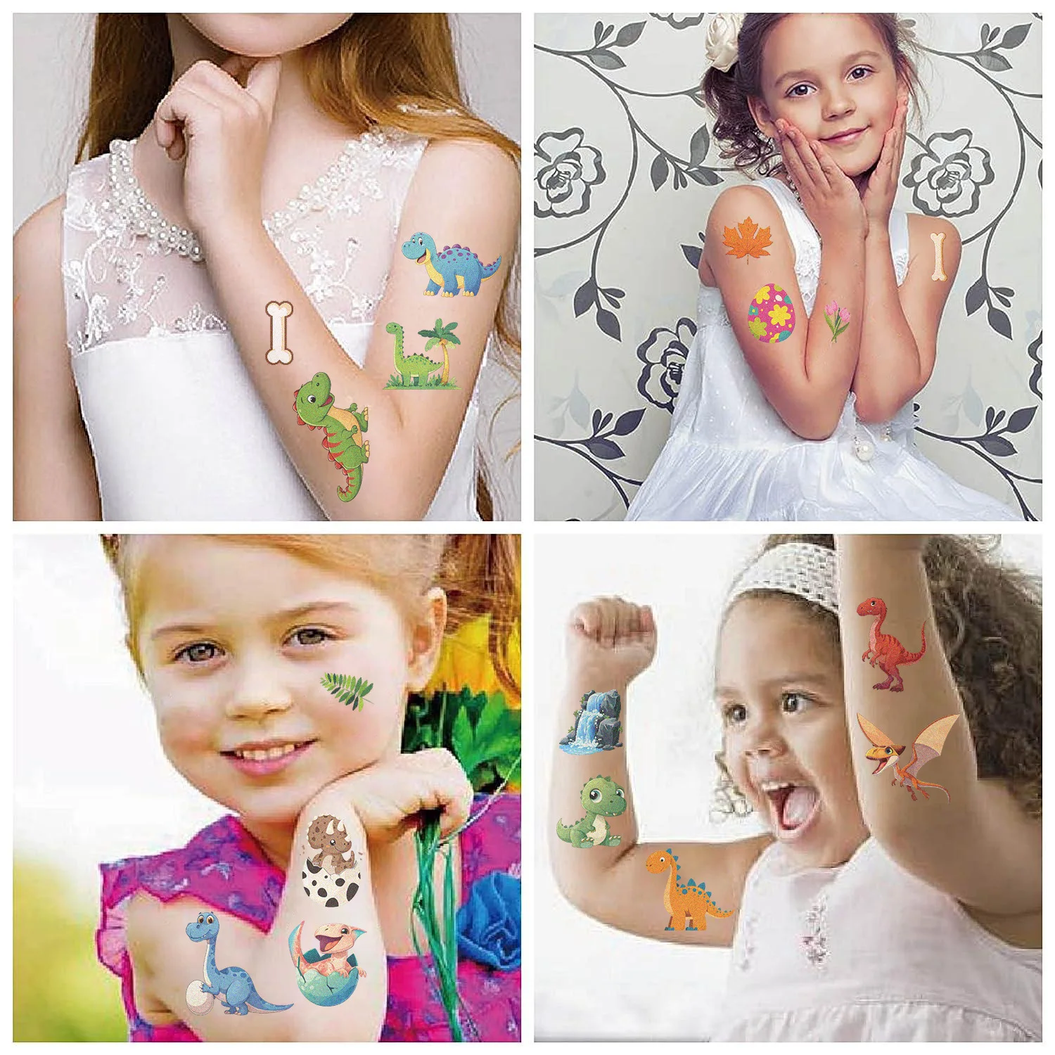 10 Pcs Kids Cartoon Dinosaur Temporary Tattoos Waterproof Cute T‑Rex Pterosaur Body Stickers Dinosaur Party Decor for Children