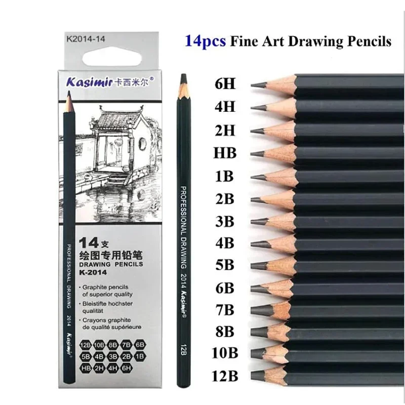 14 Teile/satz Professionelle Skizze Zeichnung Bleistift Set 1B 2B 3B 4B 5B 6B 7B 8B 10B 12B 2H 4H 6H HB Malerei Bleistifte Schreibwaren Supplie