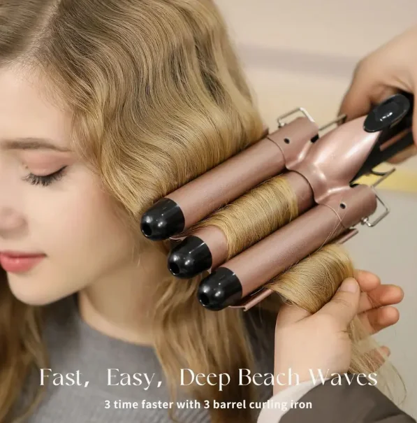 

Professional three-tube curling iron for children-multifunctional modeling tool, which can easily create curly hair and waves.