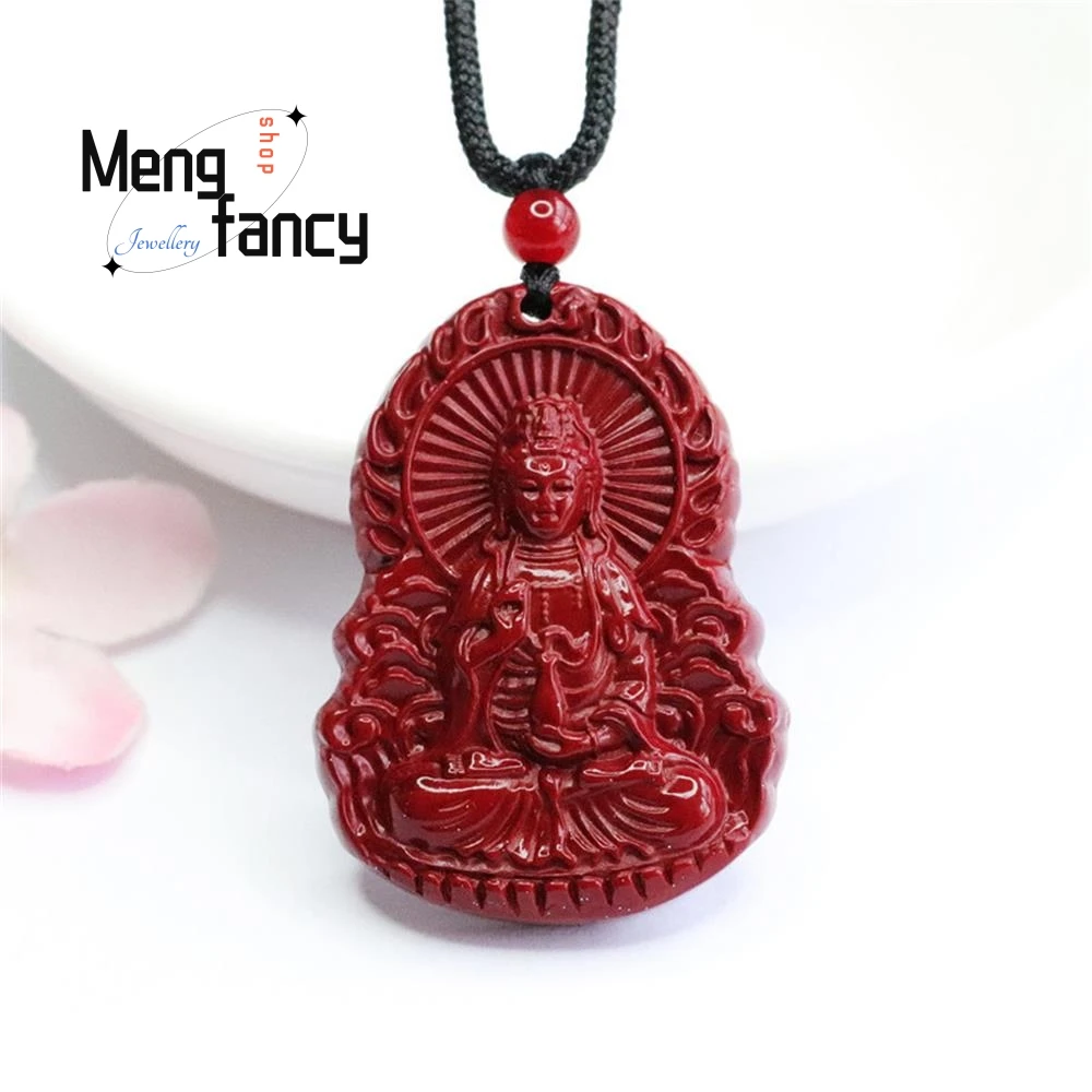 

Charms Fashion Natural Cinnabar Purple Gold Sand Guanyin Bodhisattva Pendant Amulets Luxury Fine Jewelry Women Men Holiday Gifts