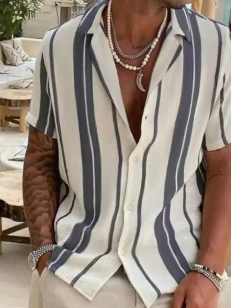 

Men's Relaxed Fit Striped Short Sleeve Casual Shirt for Summer Beach