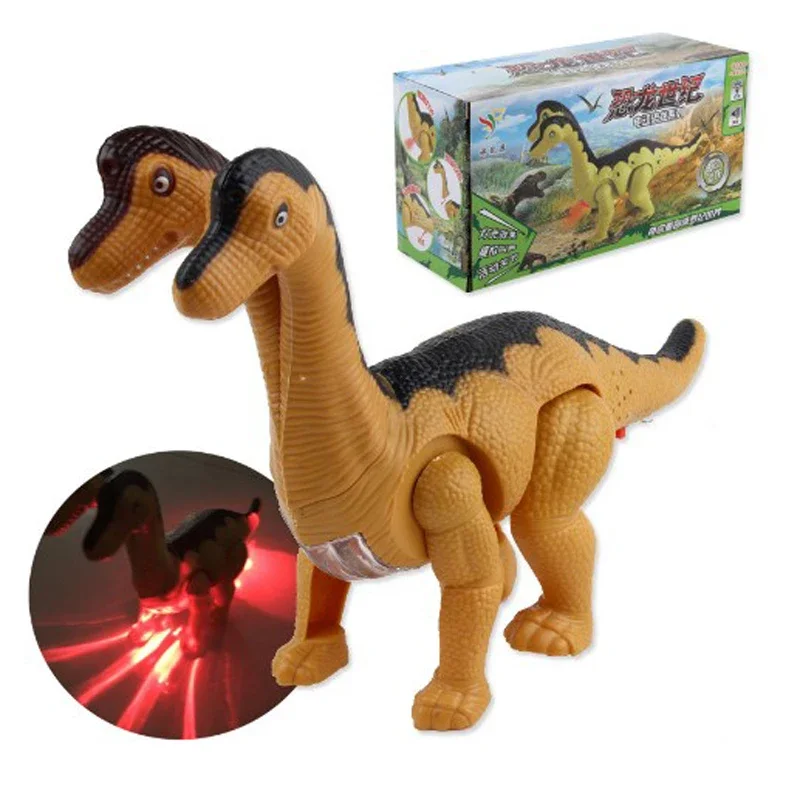 New-double-headed Electric Walking Dinosaur Toys Glowing Dinosaurs with Sound Animals Model for Kids Children Interactive