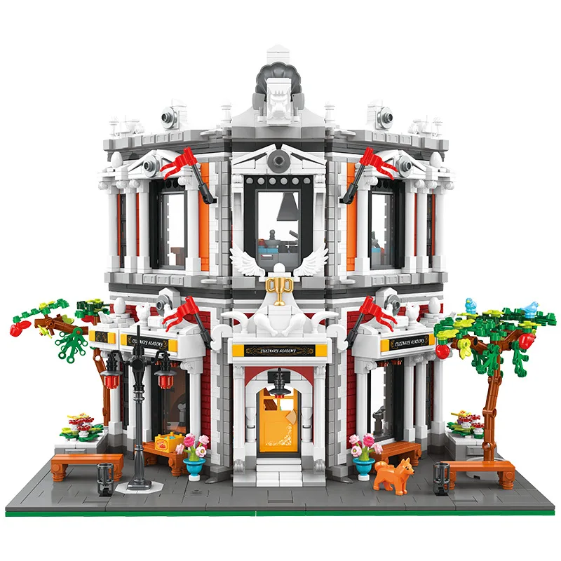 

IN STOCK MOC Idea City Street view Culinary Academy Building Blocks Bricks Assembling DIY Toys for Children Birthday Gift Set