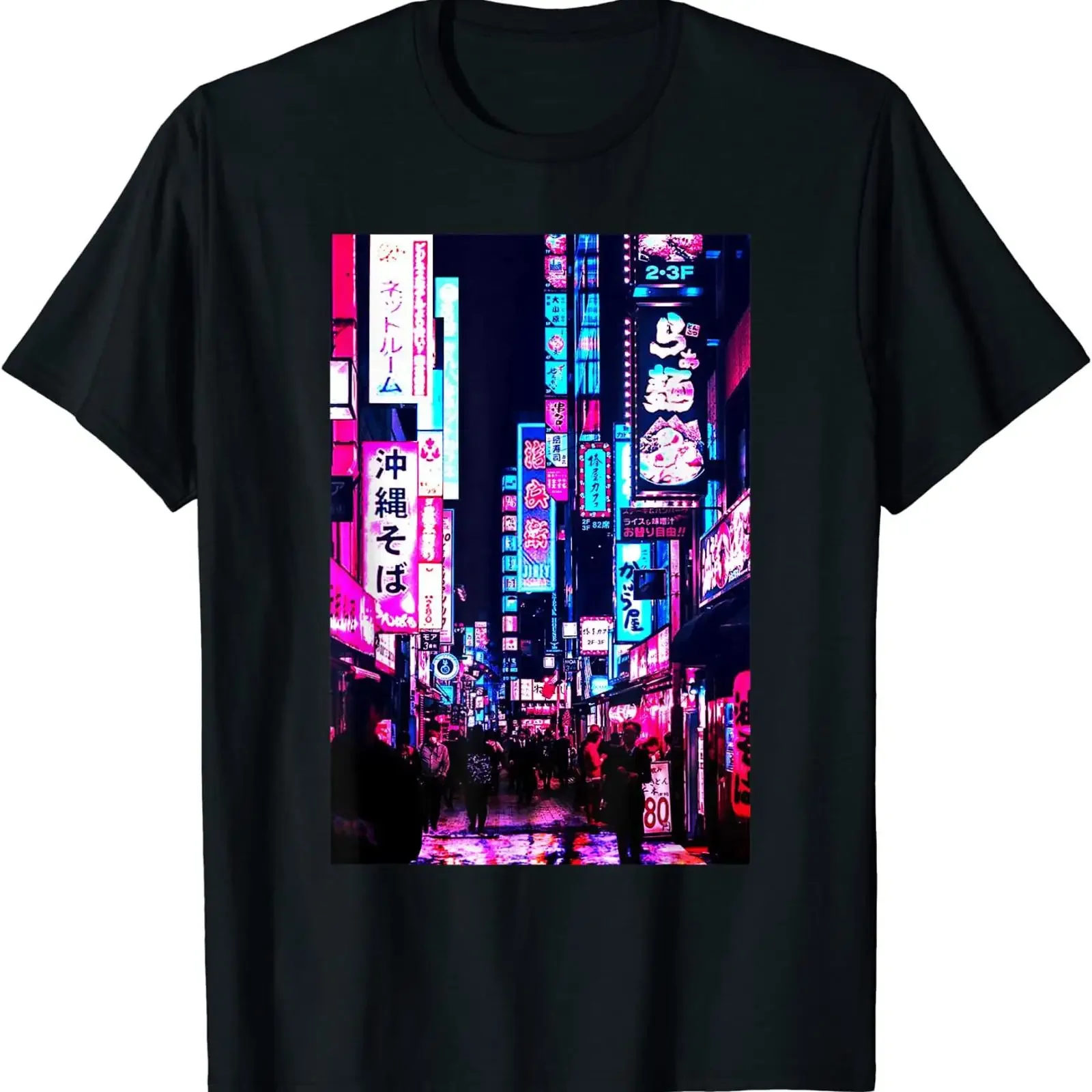 Streets of Tokyo Japan Night Scene With Lights Vaporwave T Shirt Size S 5XL vintage Washed Unisex Comfortable homme Versatile