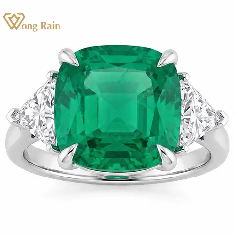 Wong Rain 925 Sterling Silver Cushion Cut Lab Sapphire Emerald High Carbon Diamond Gemstone Wedding Engagement Ring Fine Jewelry