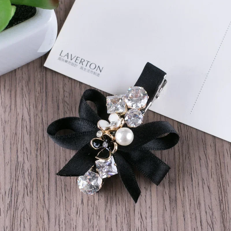 High-grade Adult Korean Luxury Crystal Rhinestone Flower Hairpins Ribbon Bow Clip Hair Clips for Girls Women Accessories Jewelry