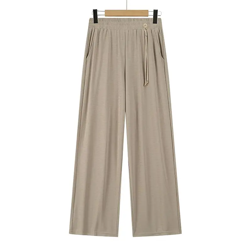2027 New Spring Summer Casual Trousers Ladies Mom Tencel Pants Women Middle-aged Elderly Elastic Waist Straight Pants Femme