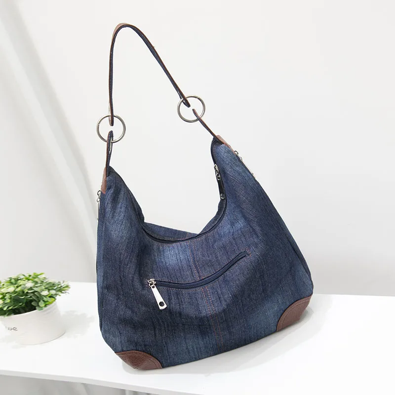 Women Denim Tote Bag Casual Canvas Jean High Quality Top Handle Bag One Shoulder Bags Large Capacity