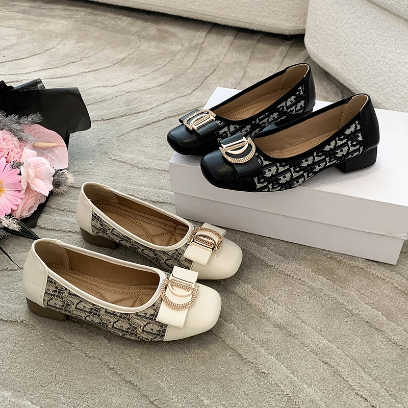 

New Brand Women Flats Soft Ballet Shoes Slip on Loafers Soft Women's Luxury Formal Shoes with Metal Decoration Casual Shoes