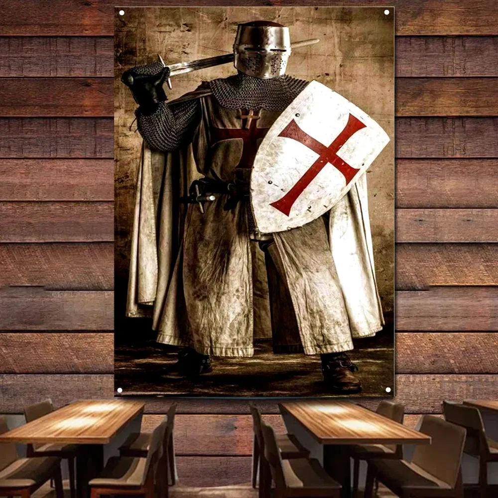 

Knights Templar Artwork Funny Wall Art Decor Banner Christian Crusader Warrior Poster Wall Hanging Flag Vintage Canvas Painting