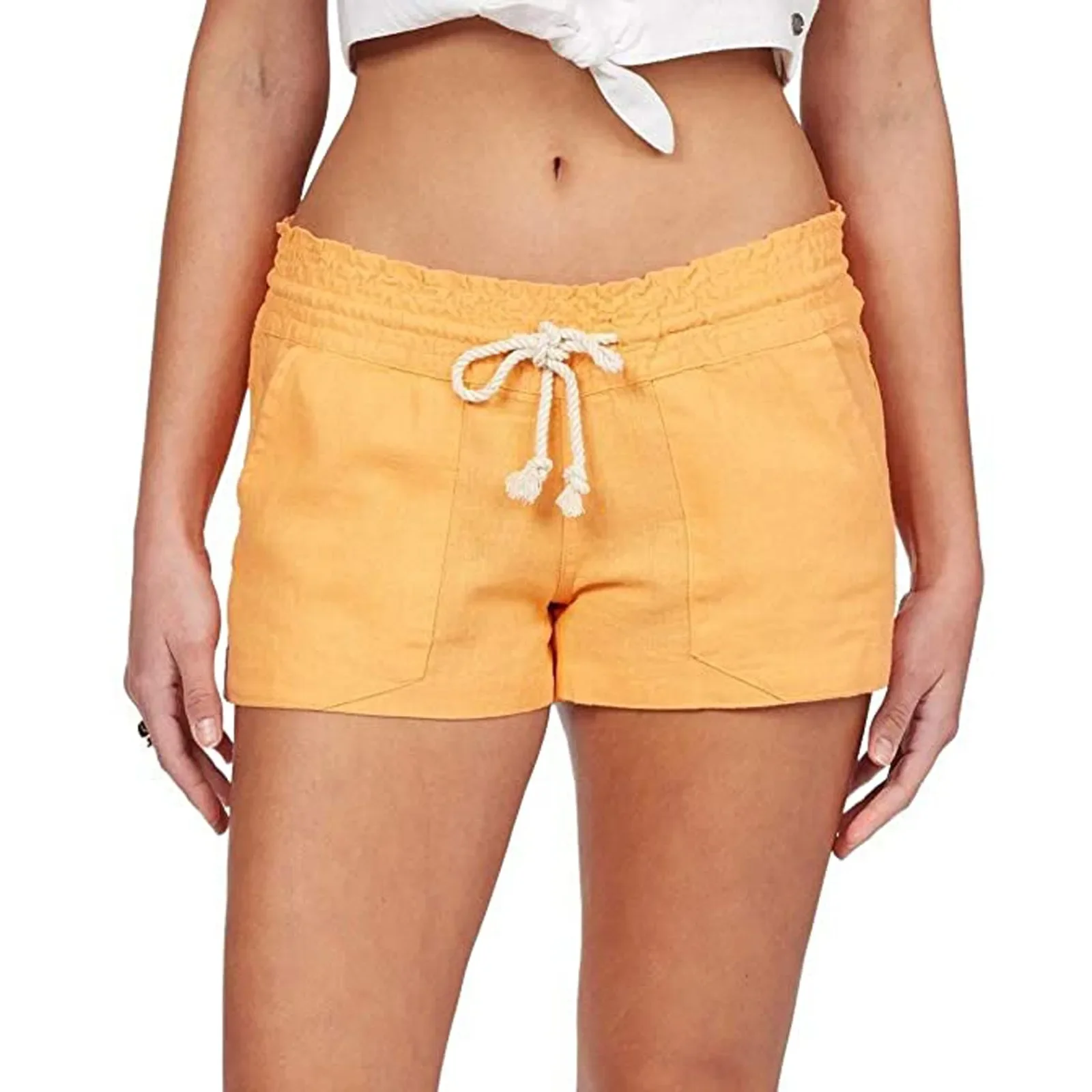 2023 neue lässige einfache Frauen hohe Taillen taschen einfarbige elastische Taille lose Polyester Shorts Hosen für Sommer Streetwear