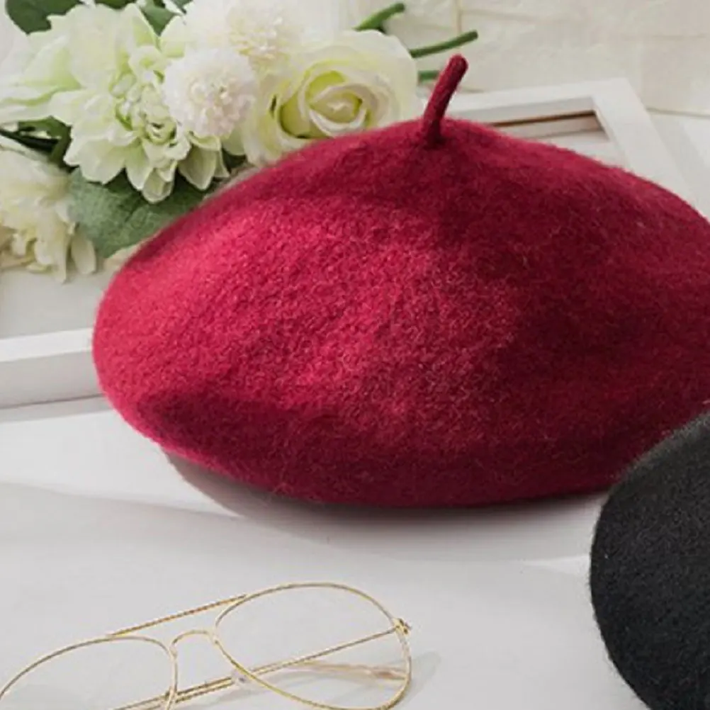 

Lovely Wool Beret Warm Hat Autumn Winter Spring Cute Color Lightweight French Style Travel Hat For Girl s Pink