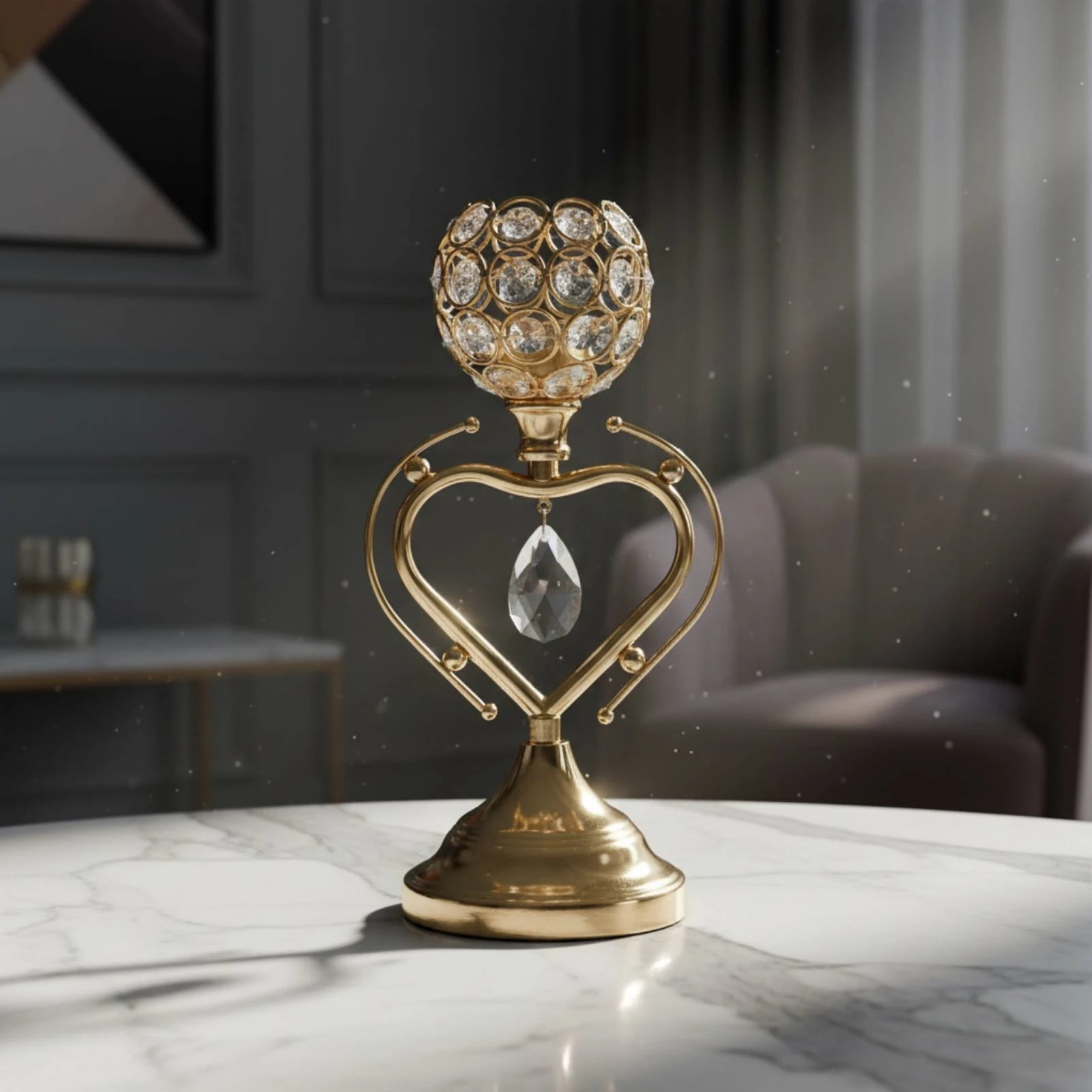 Gold Heart Candle Holder Romantic Design Heart Candle Holder Party Decor Sparkling Finish Stable Base for Hotel view 5